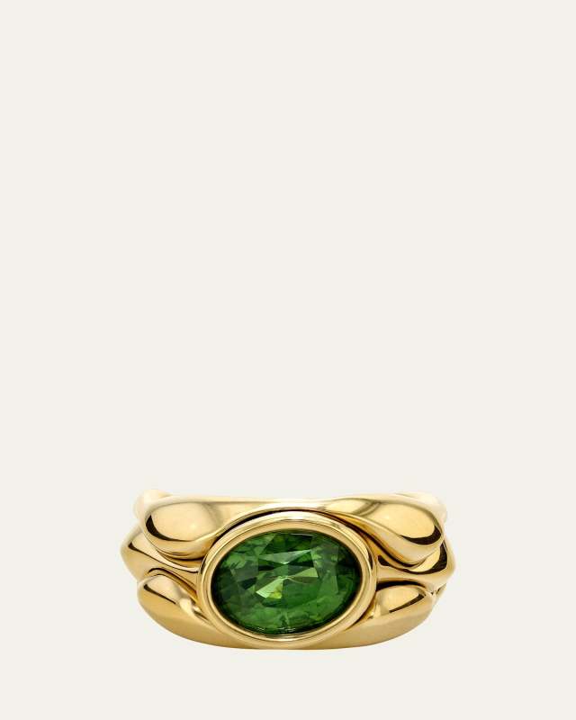 One-Of-A-Kind 18K Yellow Gold Cayrn Ring with Green Zircon, Size 7